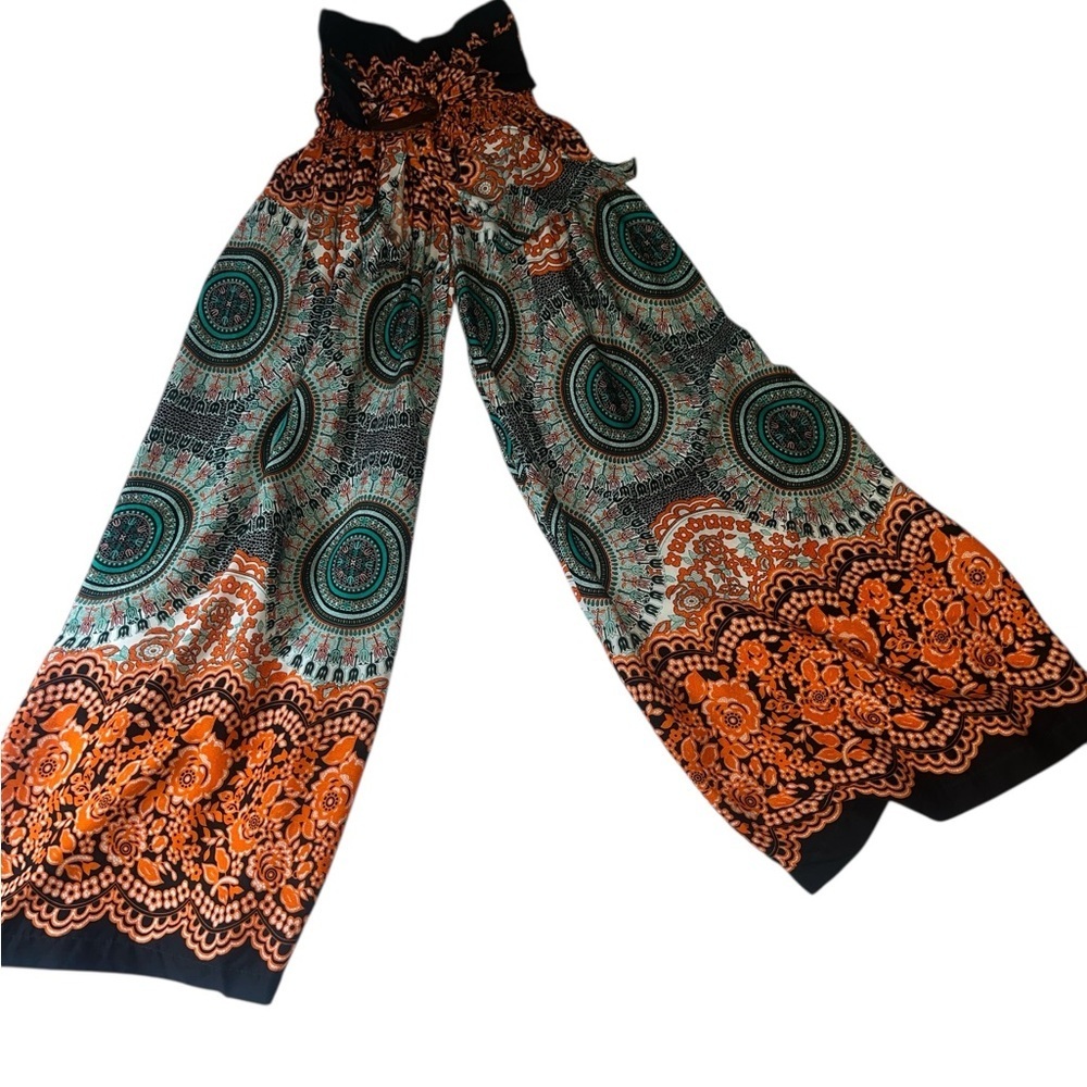 India Boutique Orange and Teal Wide Leg Pants with Tie NWT - Picture 3 of 4